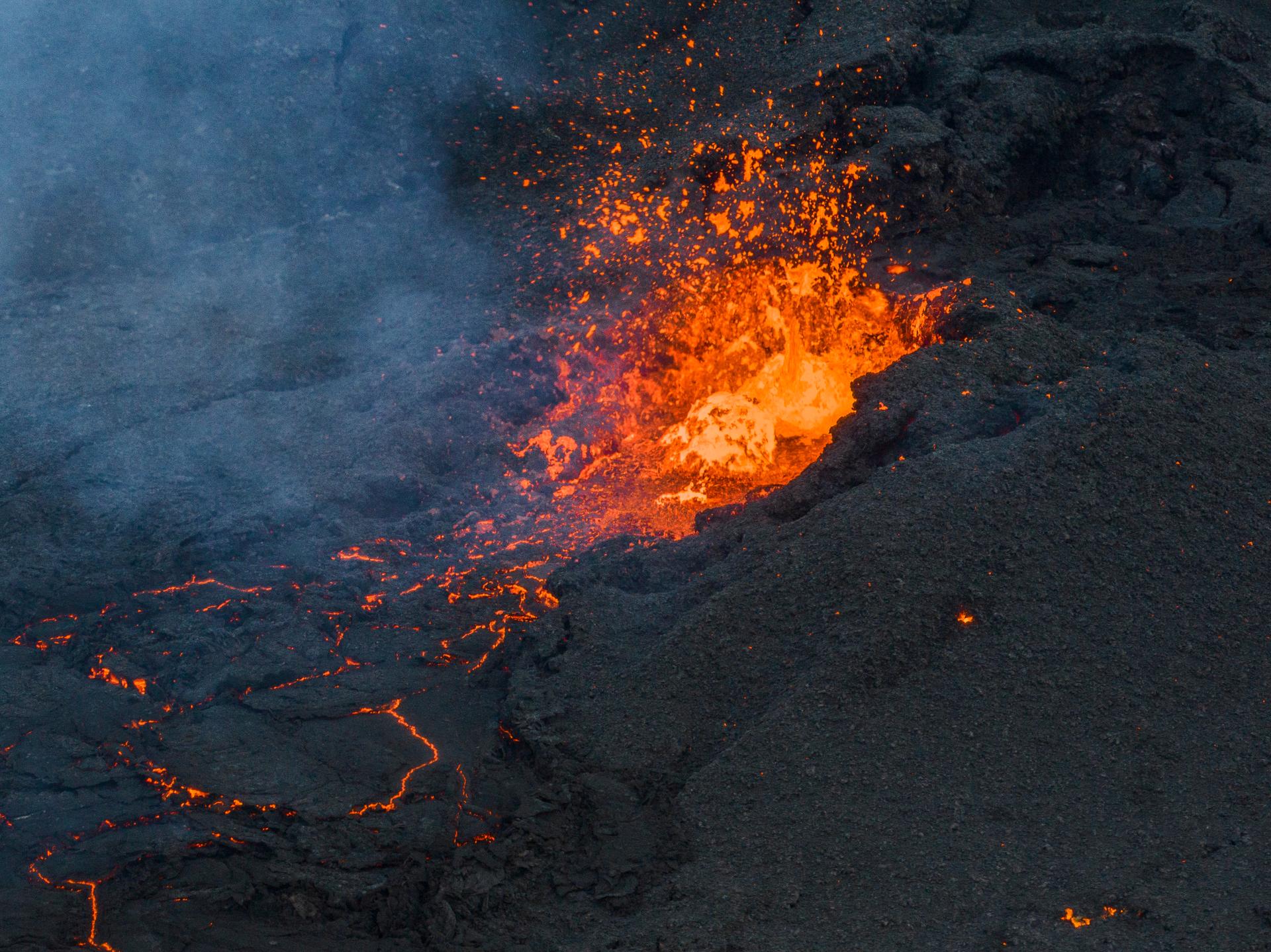 Lava flows from the Fagradalsfjall volcano, north of Grindavik, Iceland, Jan. 15, 2024.