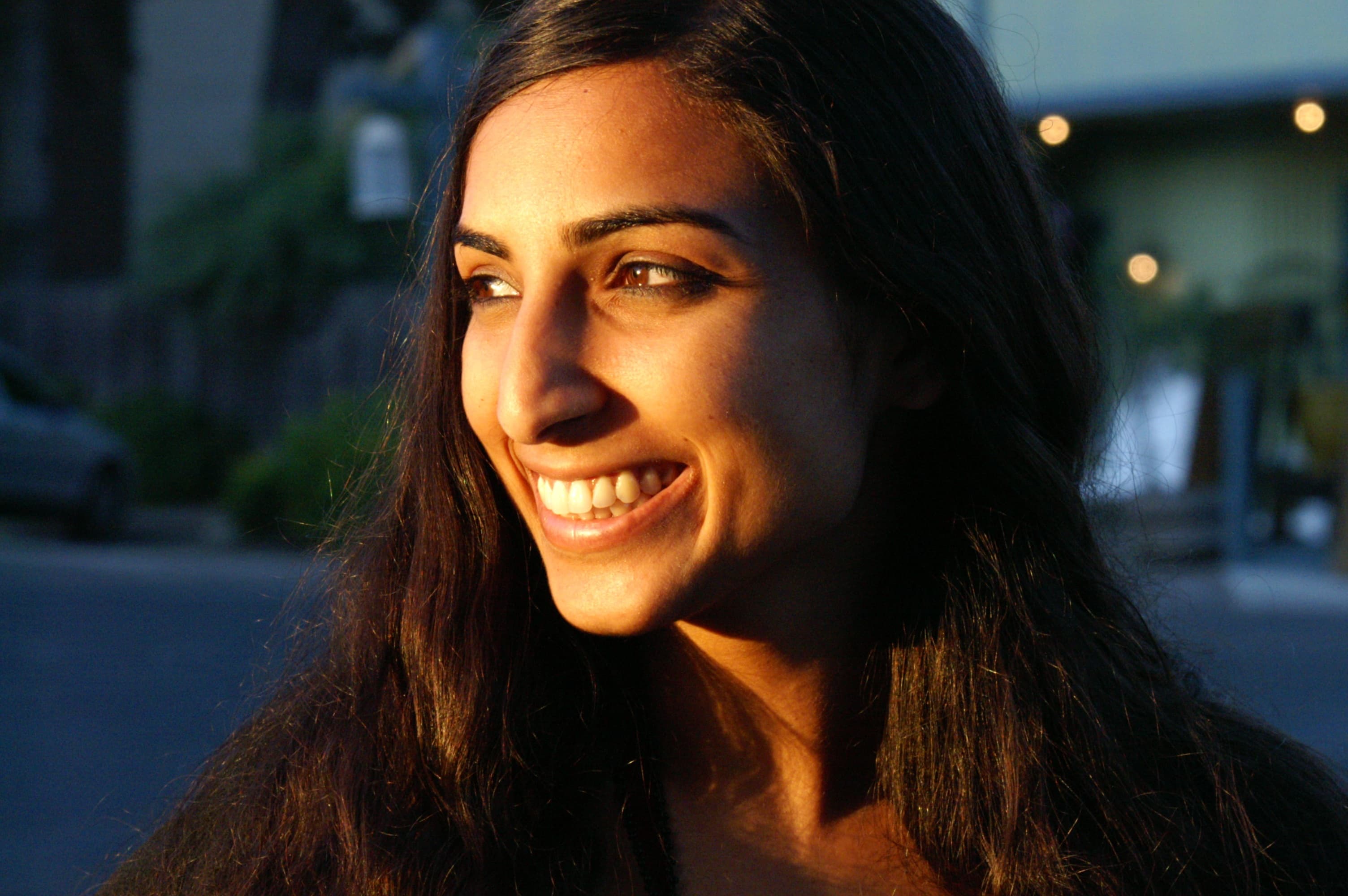 Portrait of woman, profile shot in sunset
