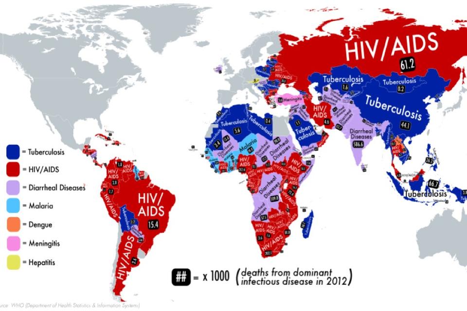 This map shows which is the deadliest infectious disease where you live