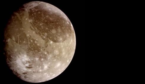 This natural color view of Ganymede was taken on June 26, 1996, from the Galileo spacecraft during its first encounter with the Jovian moon.