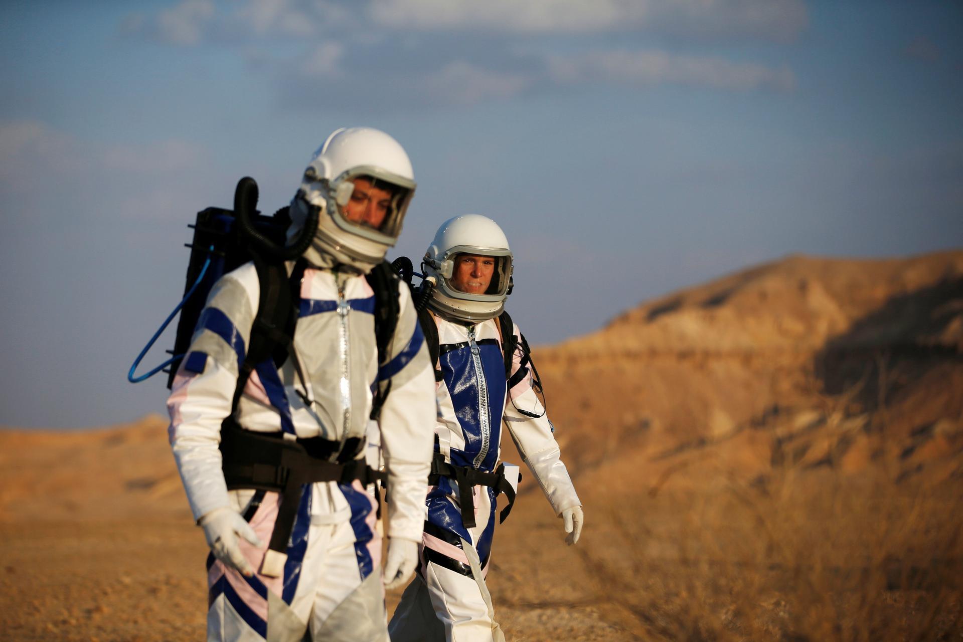 Israeli scientists participate in an experiment simulating a mission to Mars