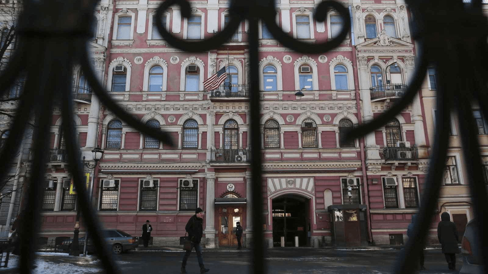 A view through a fence shows the building of the US consulate-general in St. Petersburg, Russia, March 29, 2018.