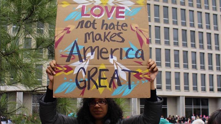 A protester holding a placard during the Women's March in Washington DC.