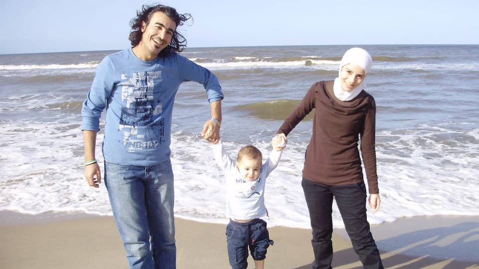 Ayham and Sania at the beach with one Sania's relatives.