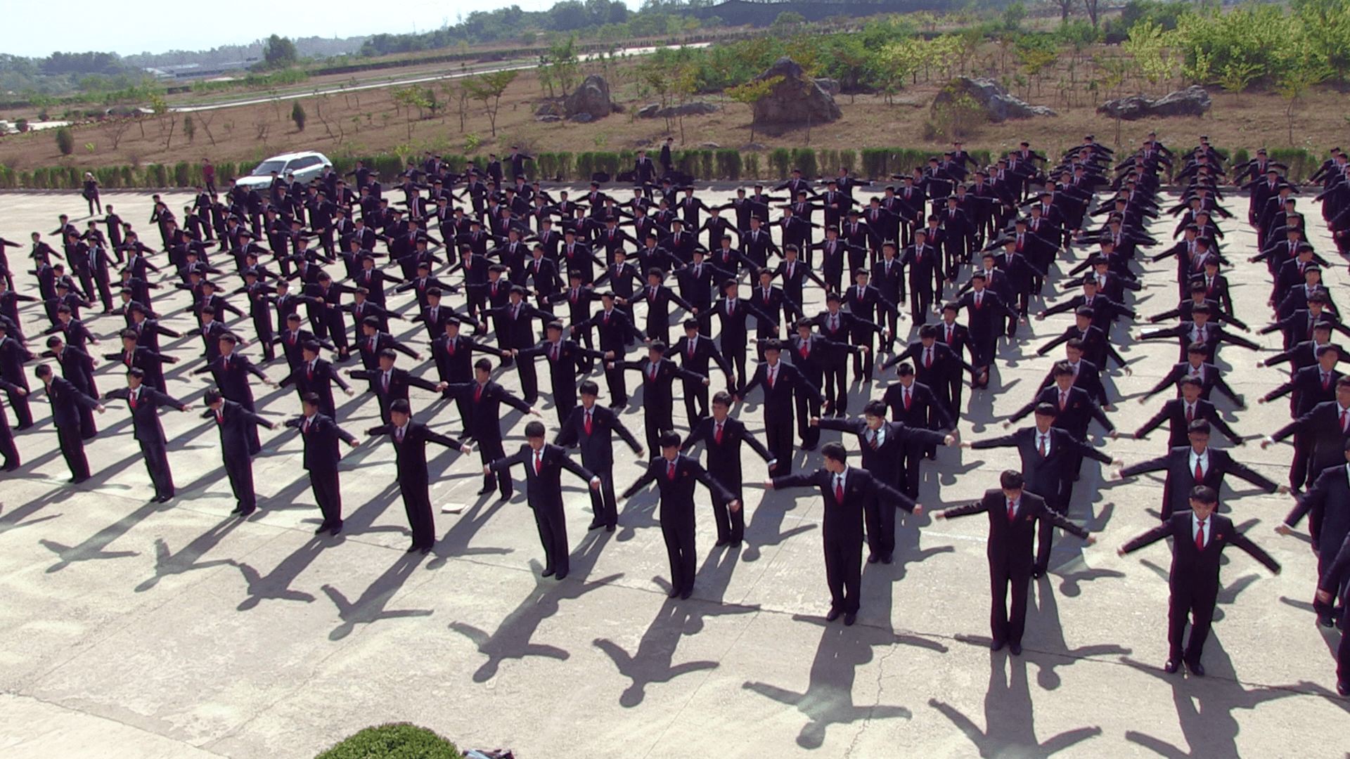 Students exercising at Pyongyang University of Science and Technology