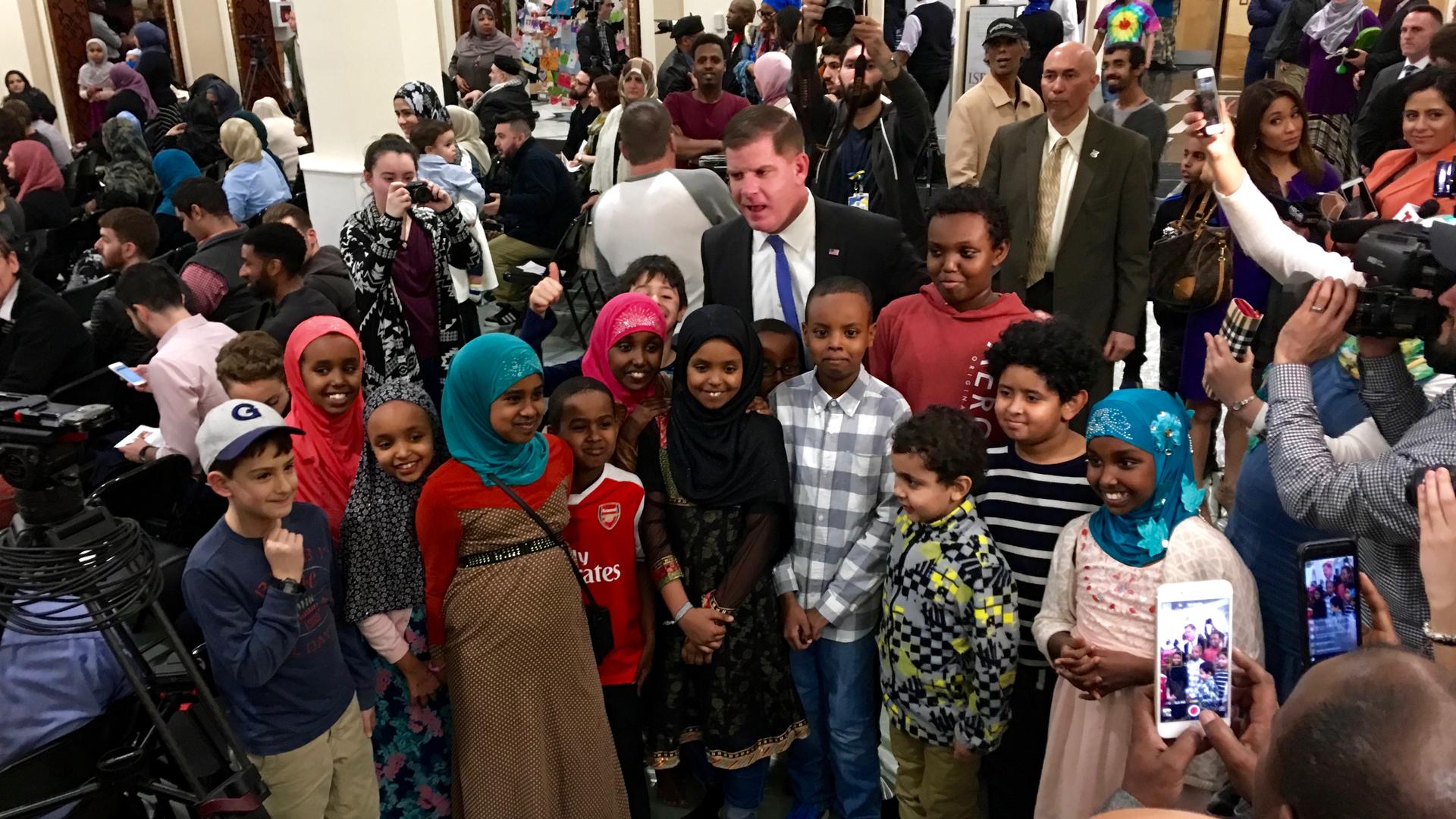 Boston Mayor Marty Walsh attended a town hall meeting at the Islamic Society of Boston Cultural Center on the evening of February 24, 2017.