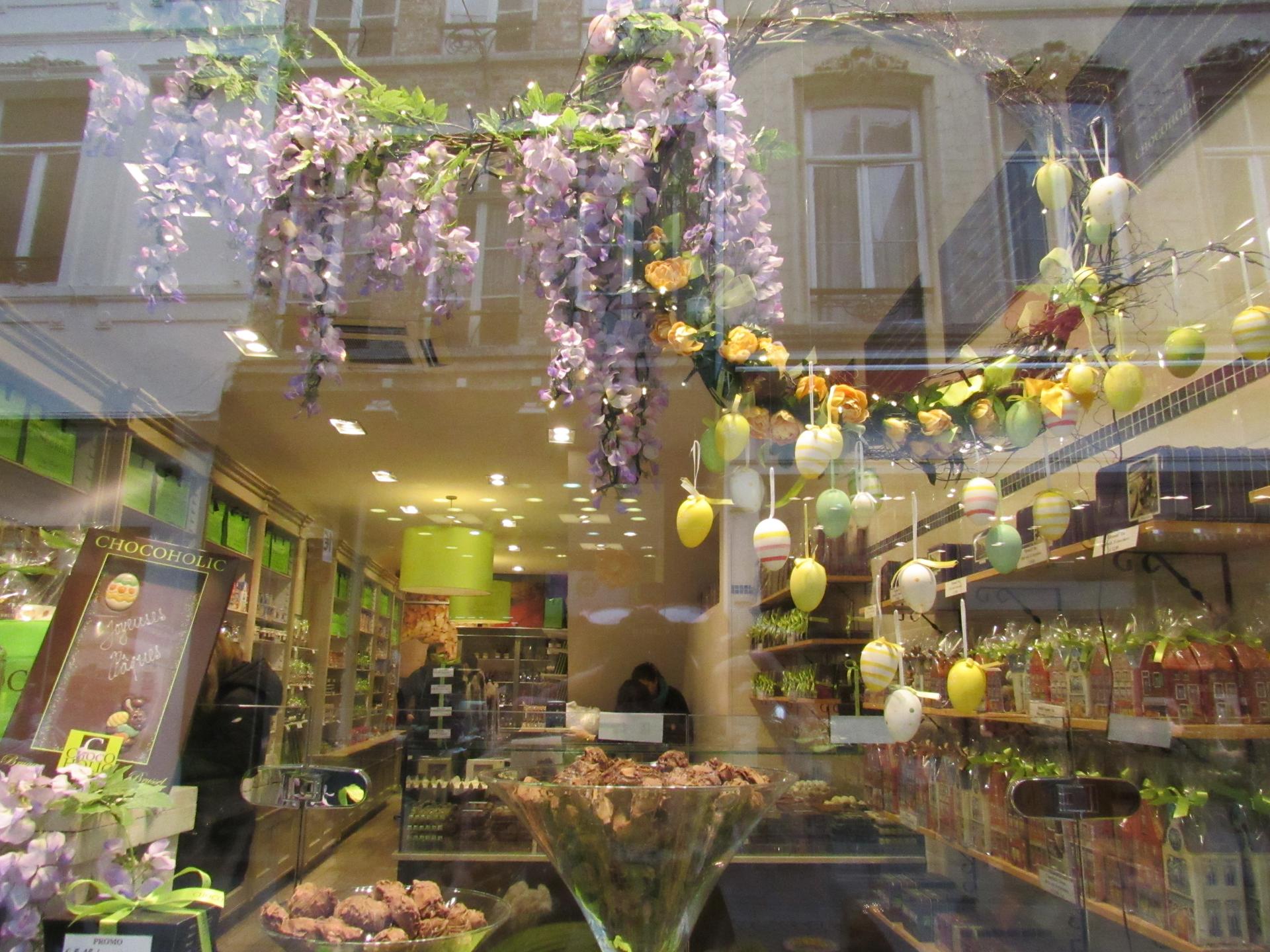 A near empty chocolate shop in downtown Brussels on Good Friday, March 25, 2016.