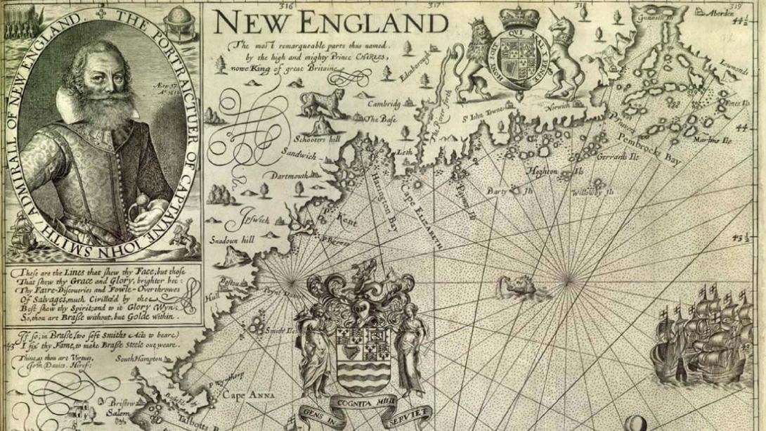 John Smith and part of his famous 1616 map of New England