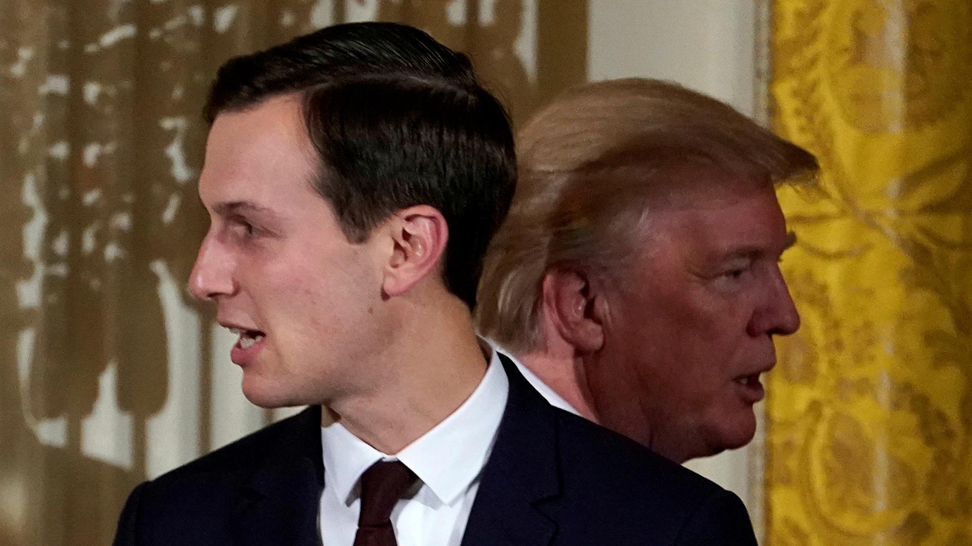 President Donald Trump passes his adviser and son-in-law Jared Kushner at the White House.