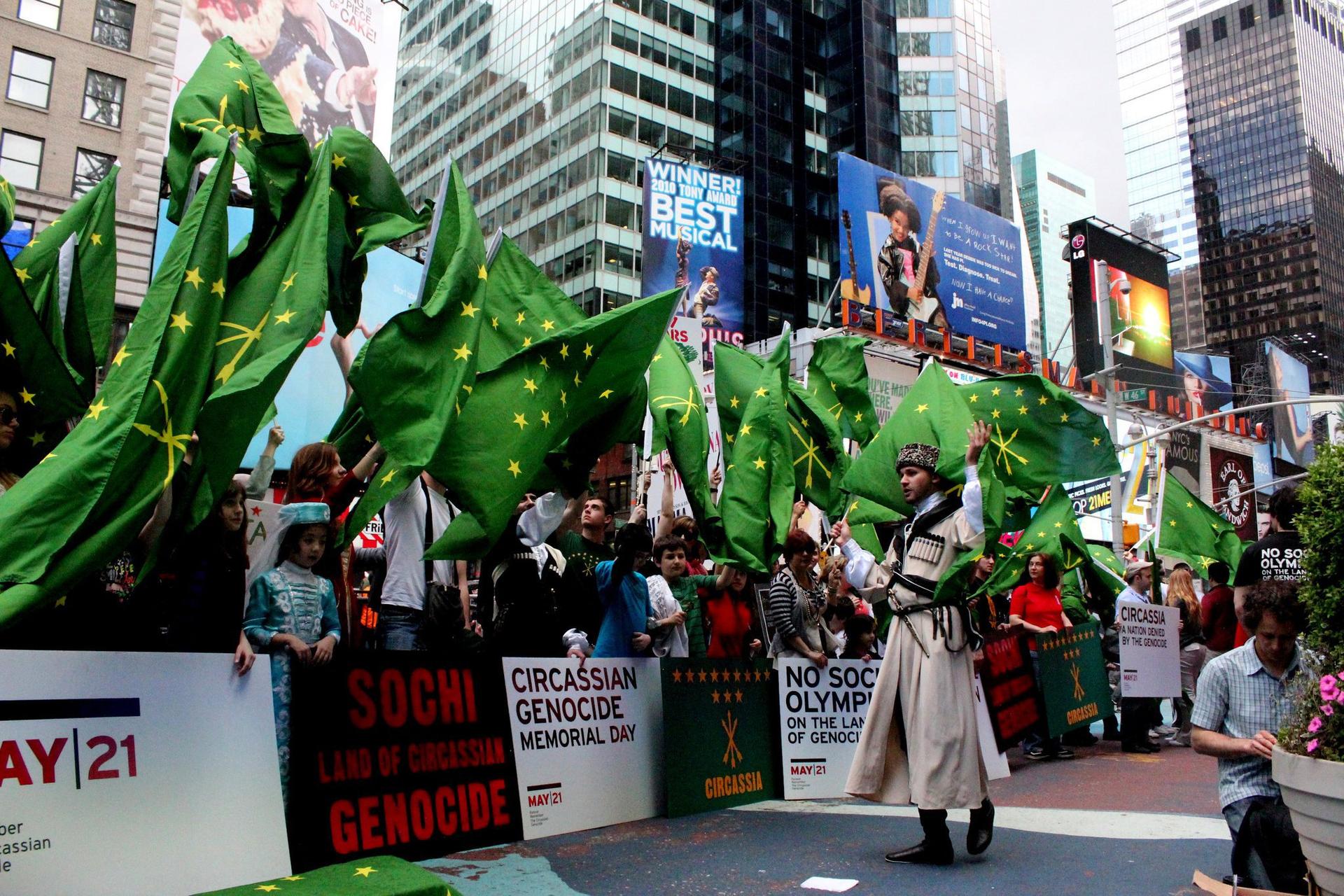 Circassian protest on Times Square in 2011.