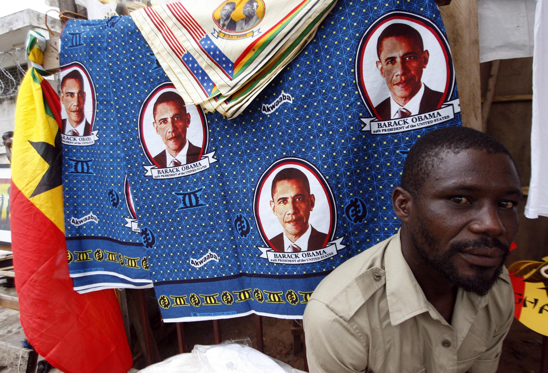 A vendor sells images of President Barack Obama in Accra, Ghana. The fake US Embassy in Accra is believed to have operated for as long as ten years.