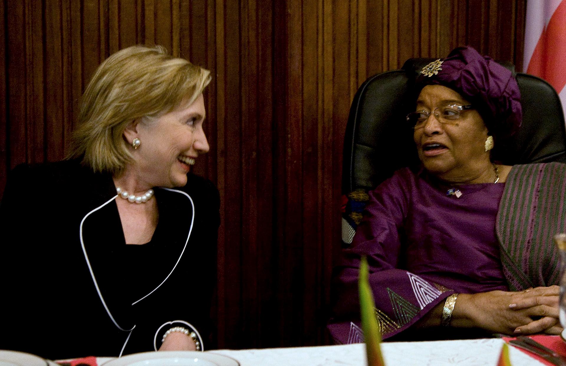 US Secretary of State Hillary Clinton traveled to Liberia to support President Ellen Johnson-Sirleaf, Africa's only female president.