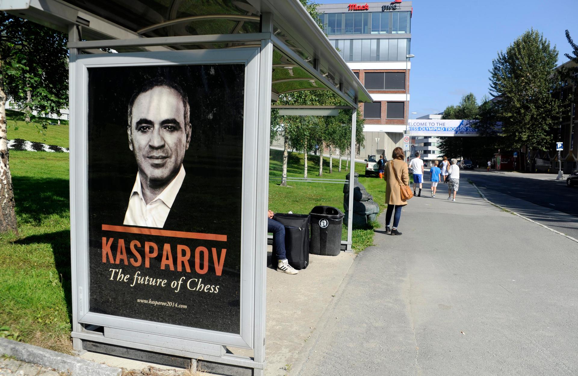 A poster of chess player Garry Kasparov in Tromso, Norway, where the former world champion lost his bid to become the president of the World Chess Federation, or FIDE.