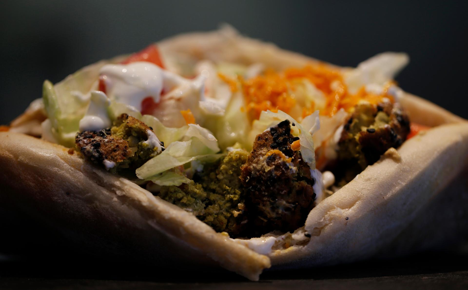 A vegetarian kebab is seen at OUR restaurant near the Saint-Lazare train station in Paris October 27, 2014.