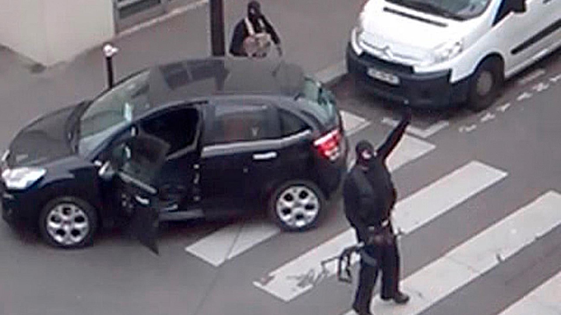 The Kouachi brothers gesture after shooting up the Charlie Hebdo office in Paris last week.