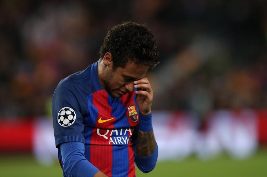 Barcelona's Neymar looking dejected after a game at Nou Camp in Barcelona, Spain, on April 19.