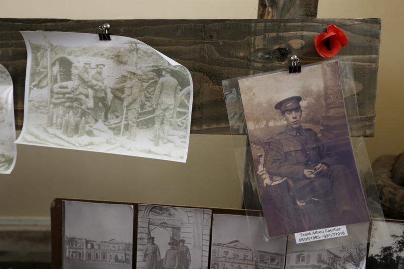 A shrine to Private Frank Alfred Courtier of the British Army, at a church of the village in Thiepval, France, one of the many  soldiers who were killed in the fighting. New research has thrown a revealing light on the lives of British soldiers fighting i