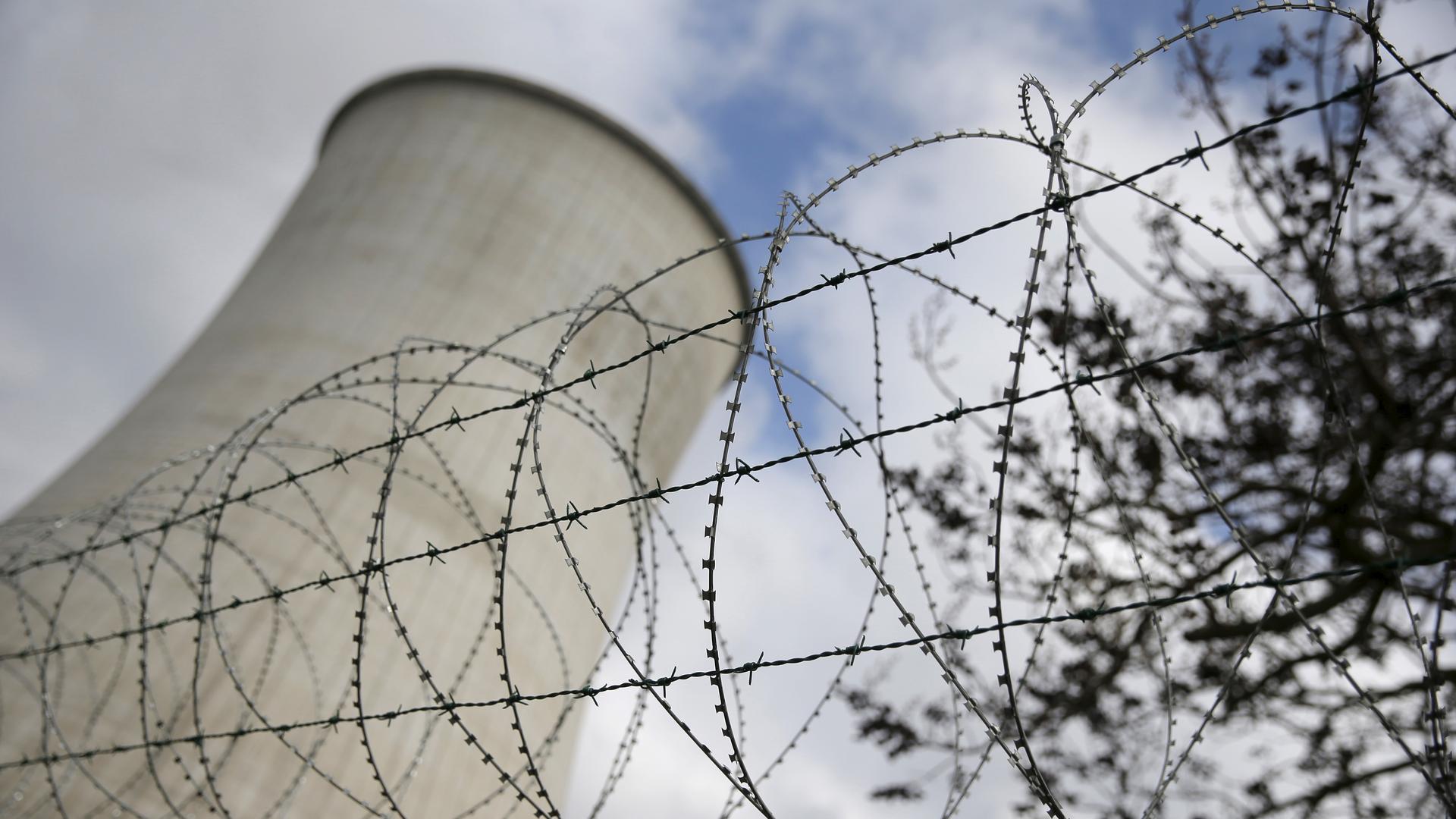 Barbed wire guarding the entrance to a nuclear power station in Belgium