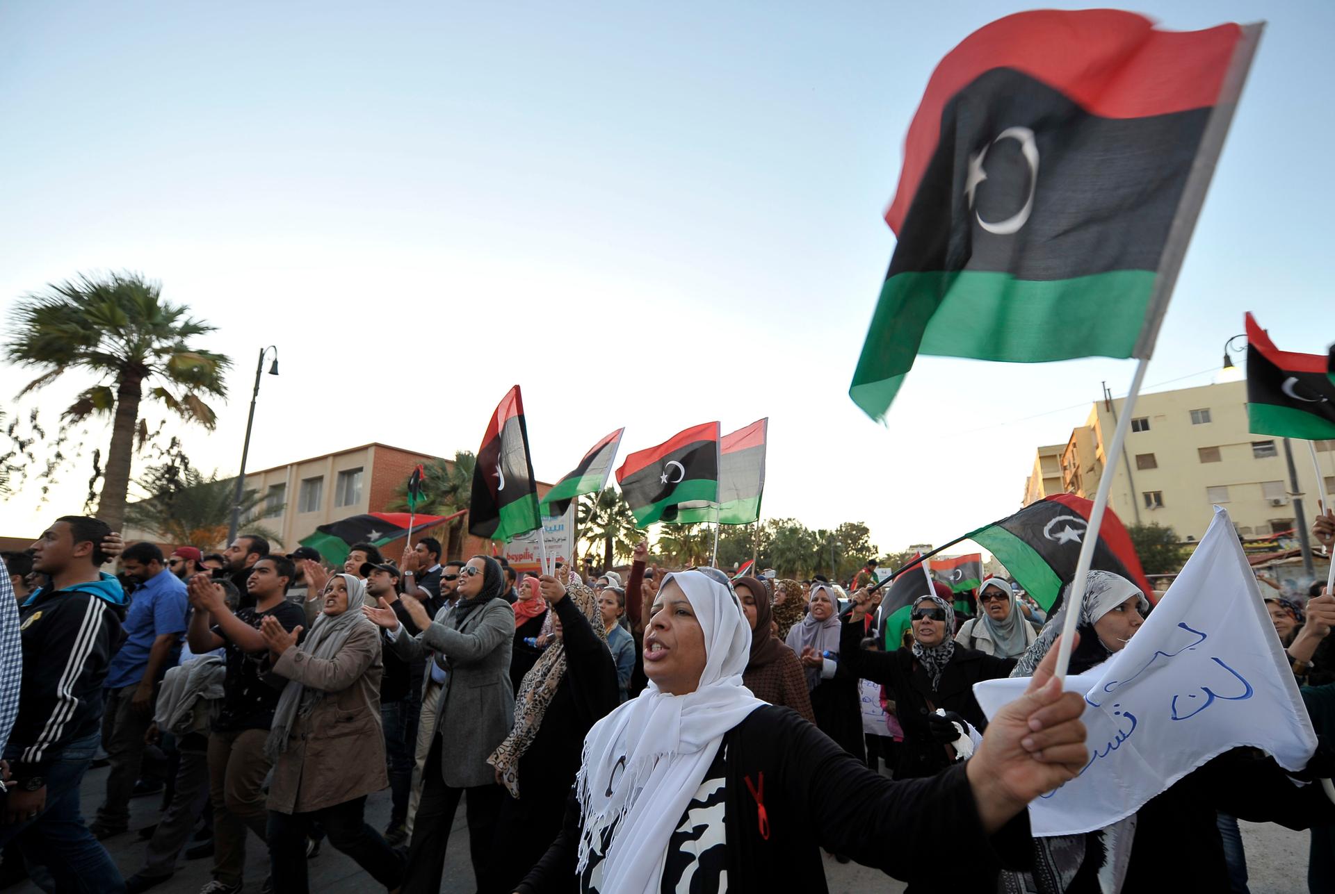 Libyans protest against the armed militias