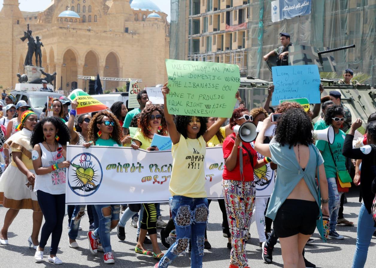 Migrant domestic workers marched in Beirut, Lebanon on May 1.