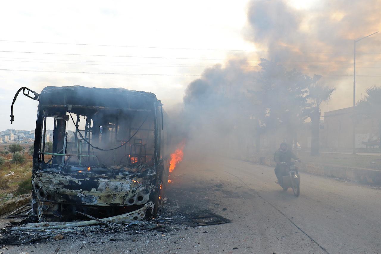 Syria Aleppo bus burning