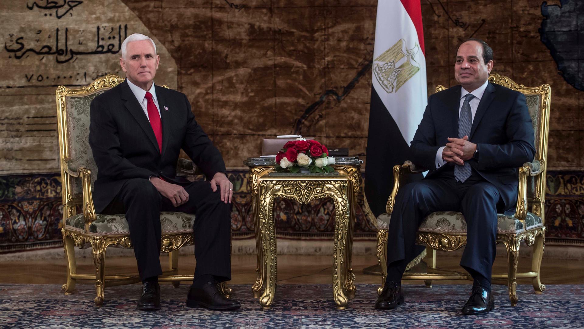 Egyptian President Abdel Fattah al-Sisi meets with with U.S. Vice President Mike Pence at the Presidential Palace in Cairo, Egypt on January 20, 2018.