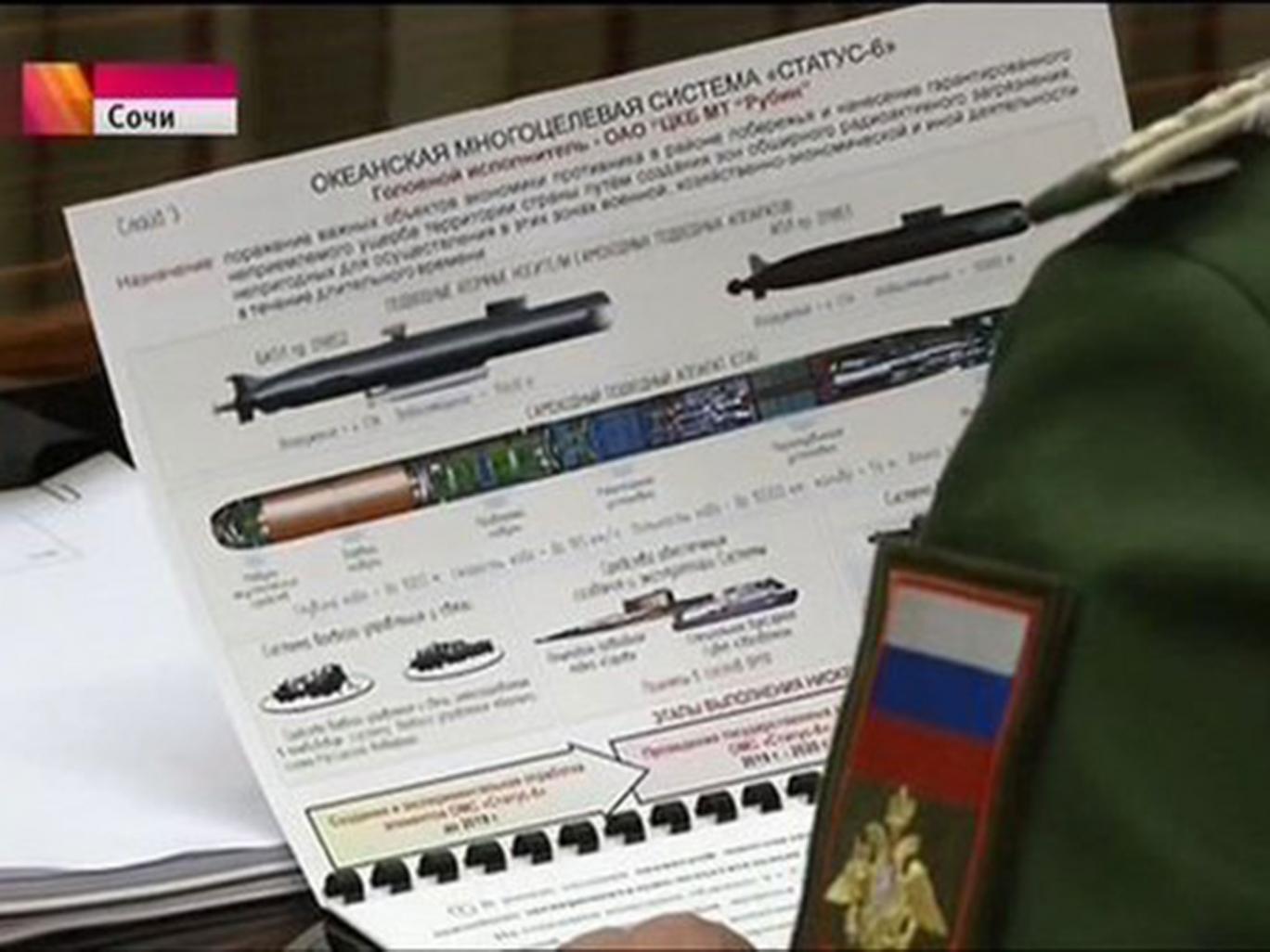 Allegedly secret plans for a 'devastating' nuclear torpedo system were shown on television Channel One Russia.