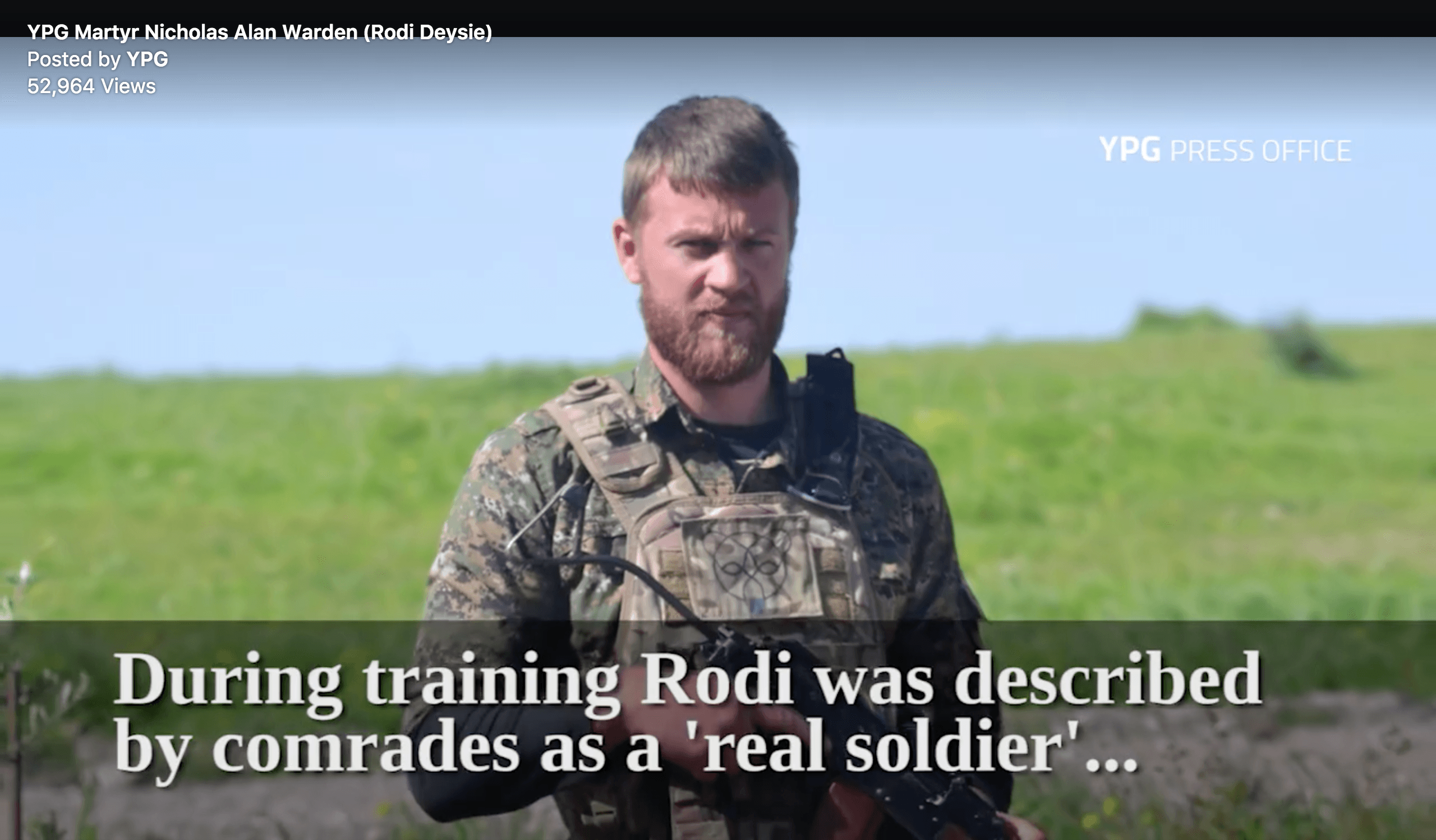 Former US Army Sgt. Nicholas Warden seen in a video posted by the Kurdish anti-ISIS forces, YPG, which calls him a "martyr."