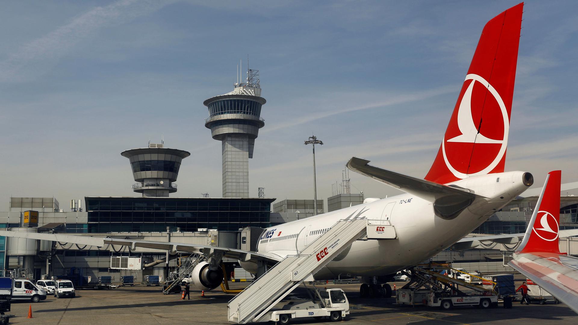 A Turkish Airlines aircraft is parked at Ataturk International airport in Istanbul, Turkey.