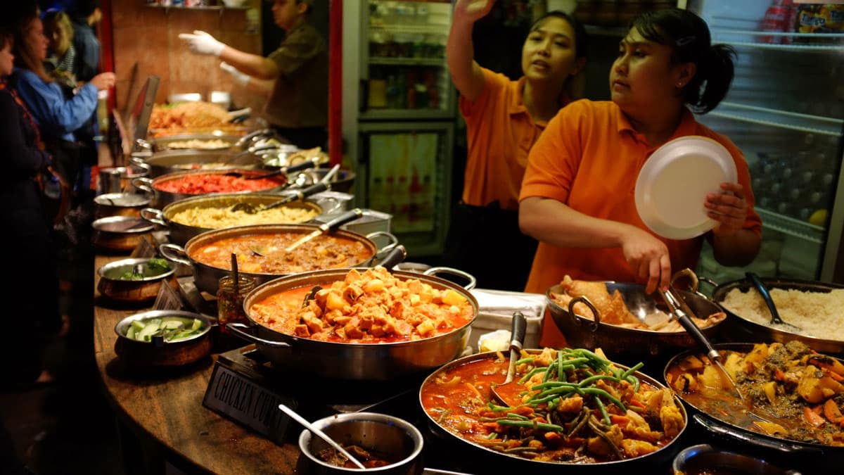 Curry dishes at Camden Lock in London.