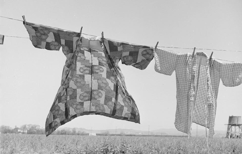 Two kimonos in the wind on a laundry line