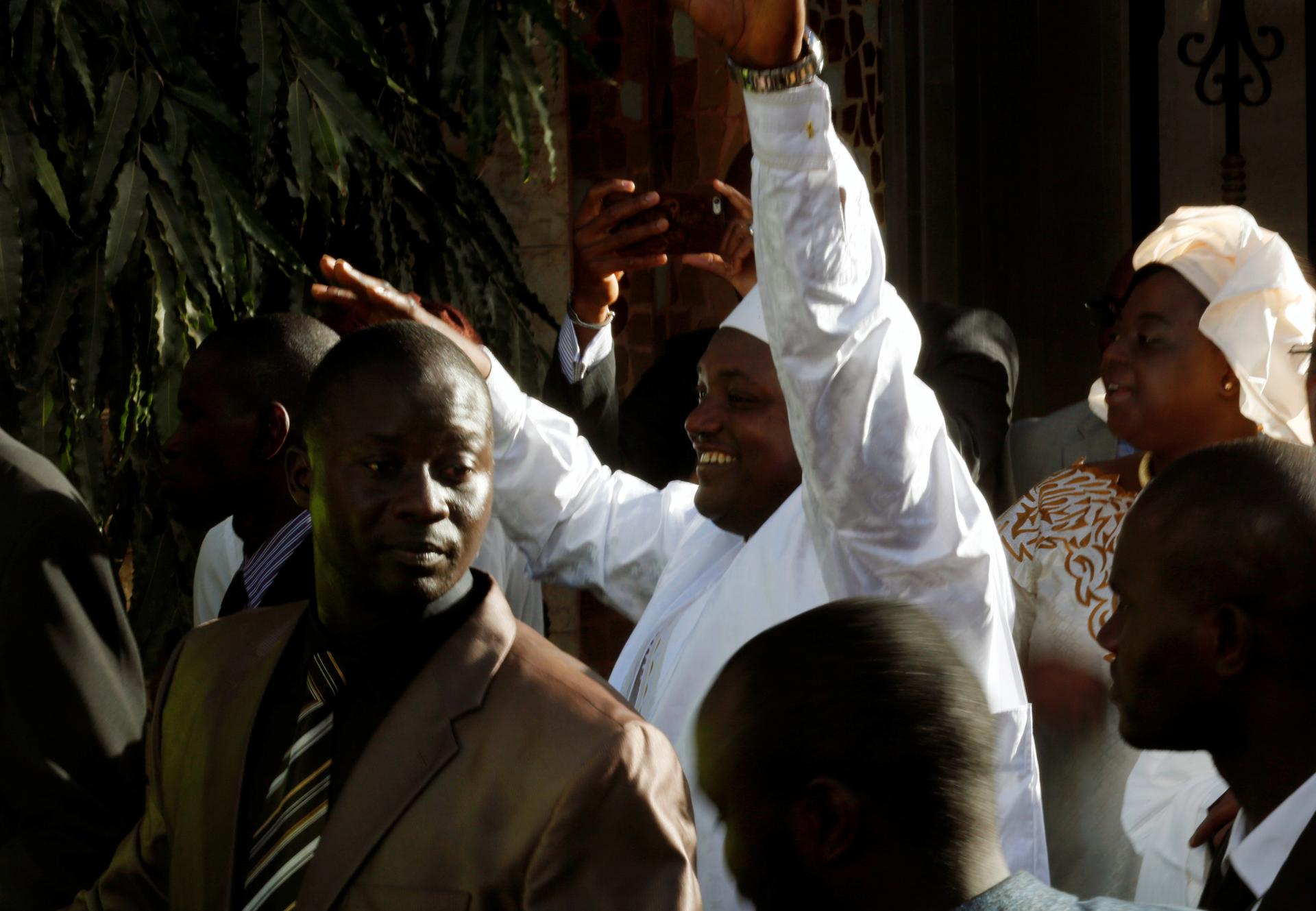 Gambia's President-elect Adama Barrow waves