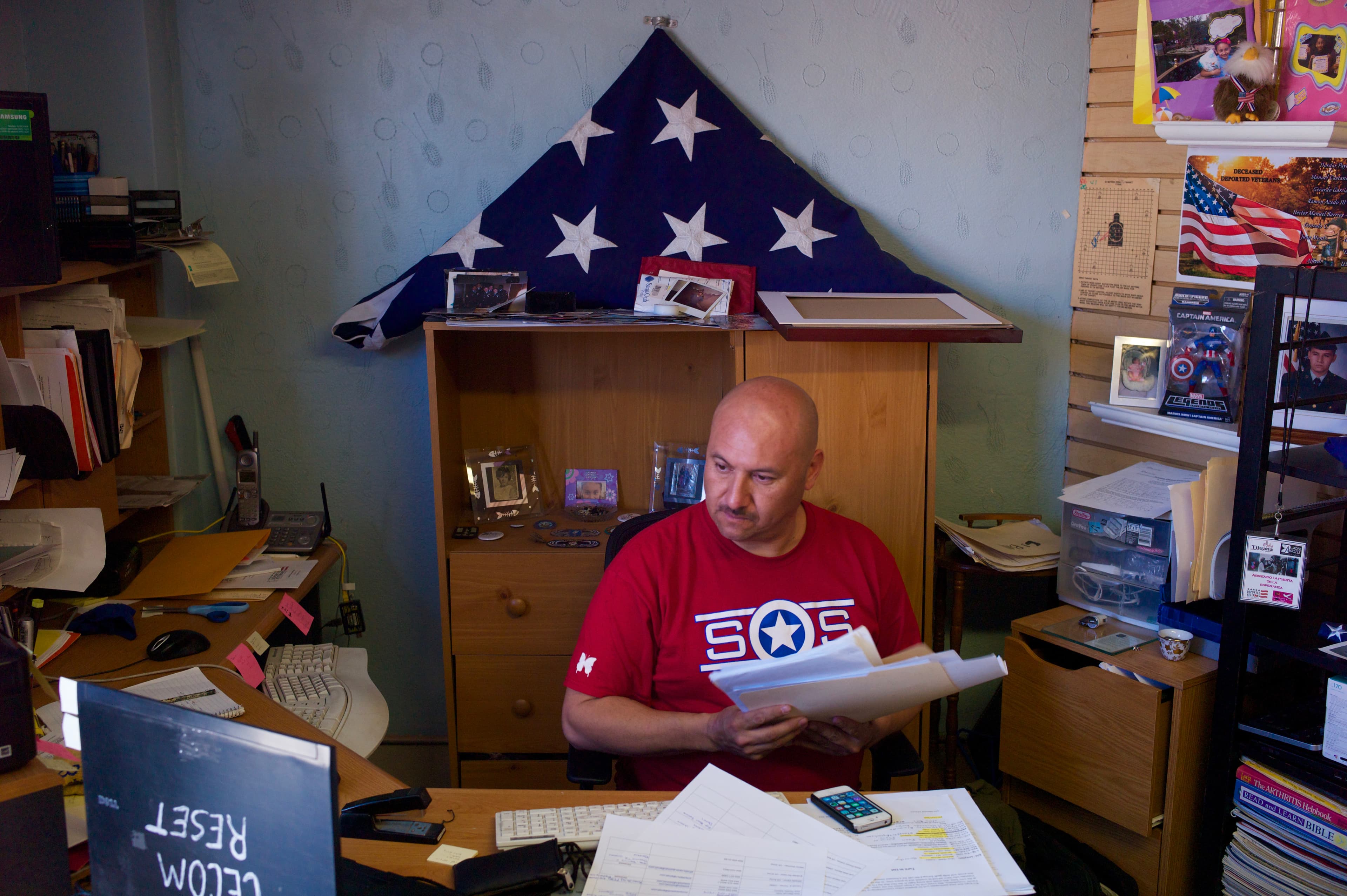 Hector Barajas at his desk with a computer at The Bunker