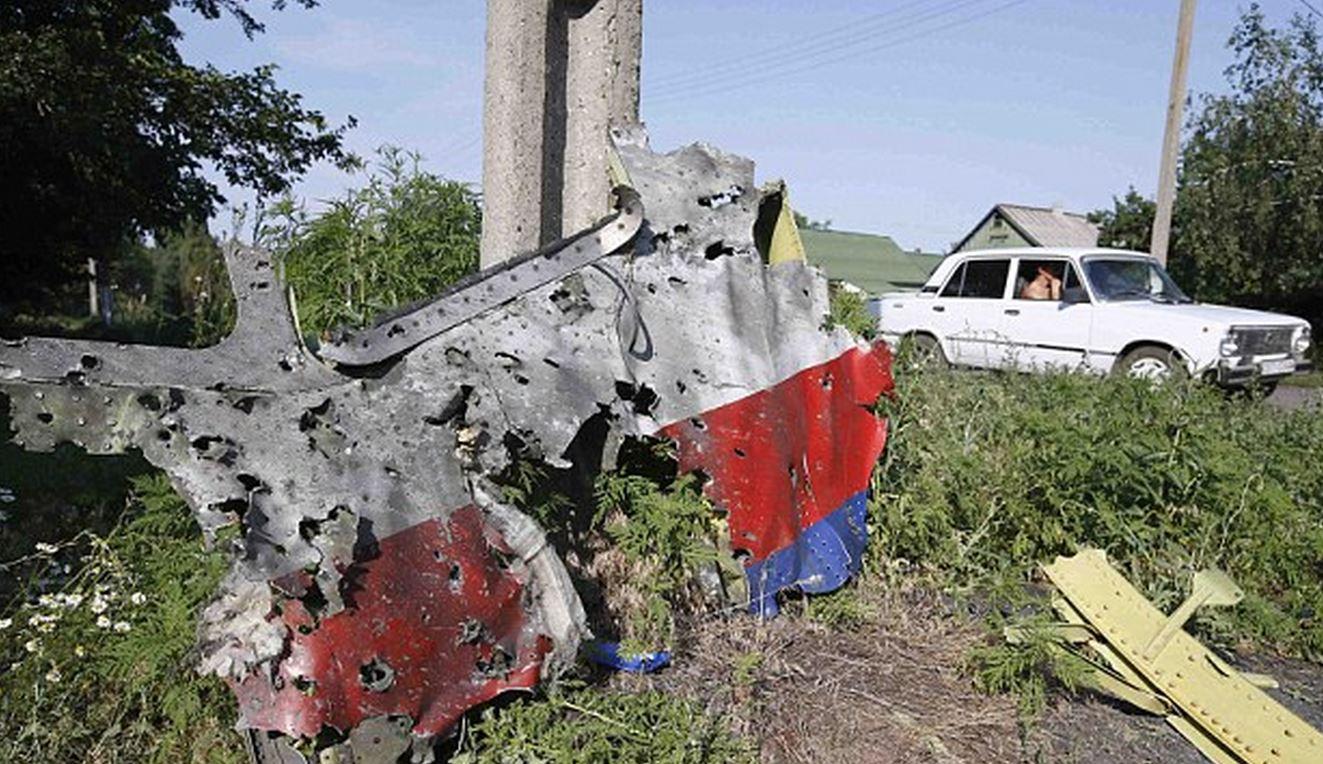 A piece of the plane wreckage of the Malaysia Airlines Flight MH17 near the Ukrainian village of Petropavlivka.