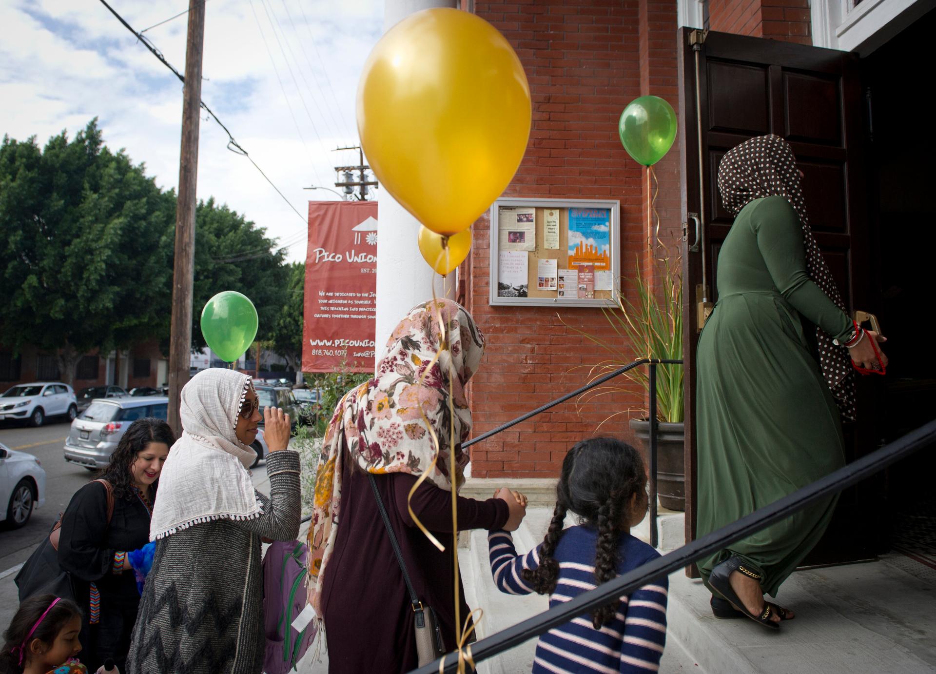 mosqueMuslim women arrive for the prayer service at the Women's Mosque of America in downtown Los Angeles in January. The mosque, the first of its kind in the US, launched with a women-led prayer service.