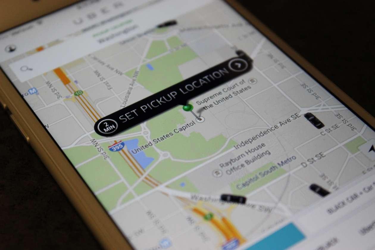The Uber app displays cars available to make a pickup around Capitol Hill in May 2015