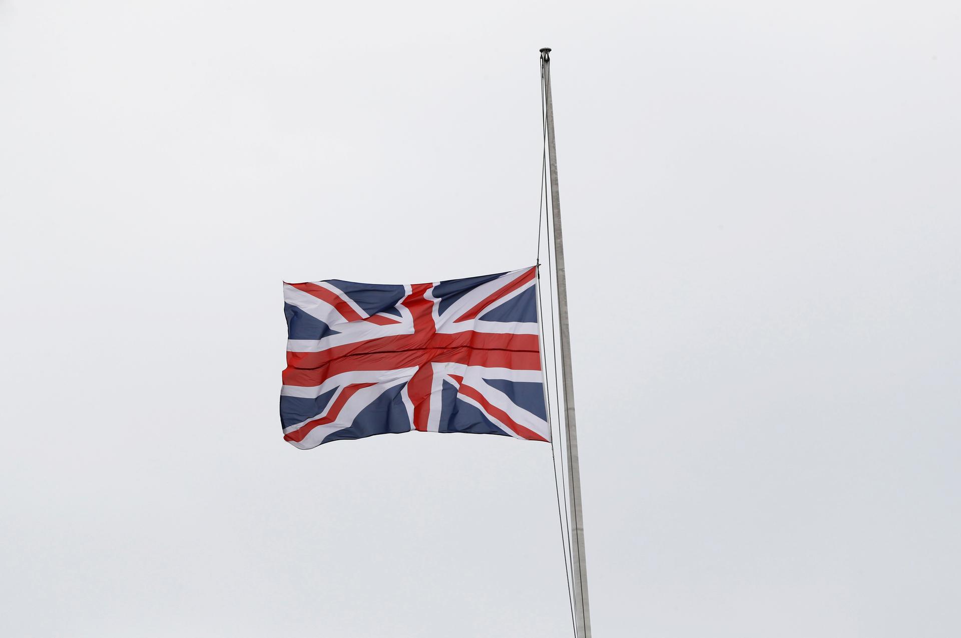 The Union flag flies at half-staff in Parliament Square