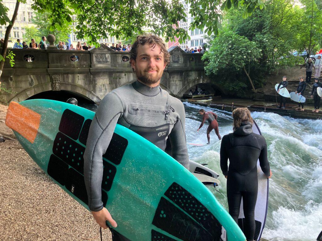 Rufus Amend waiting to surf on the Eisbach River