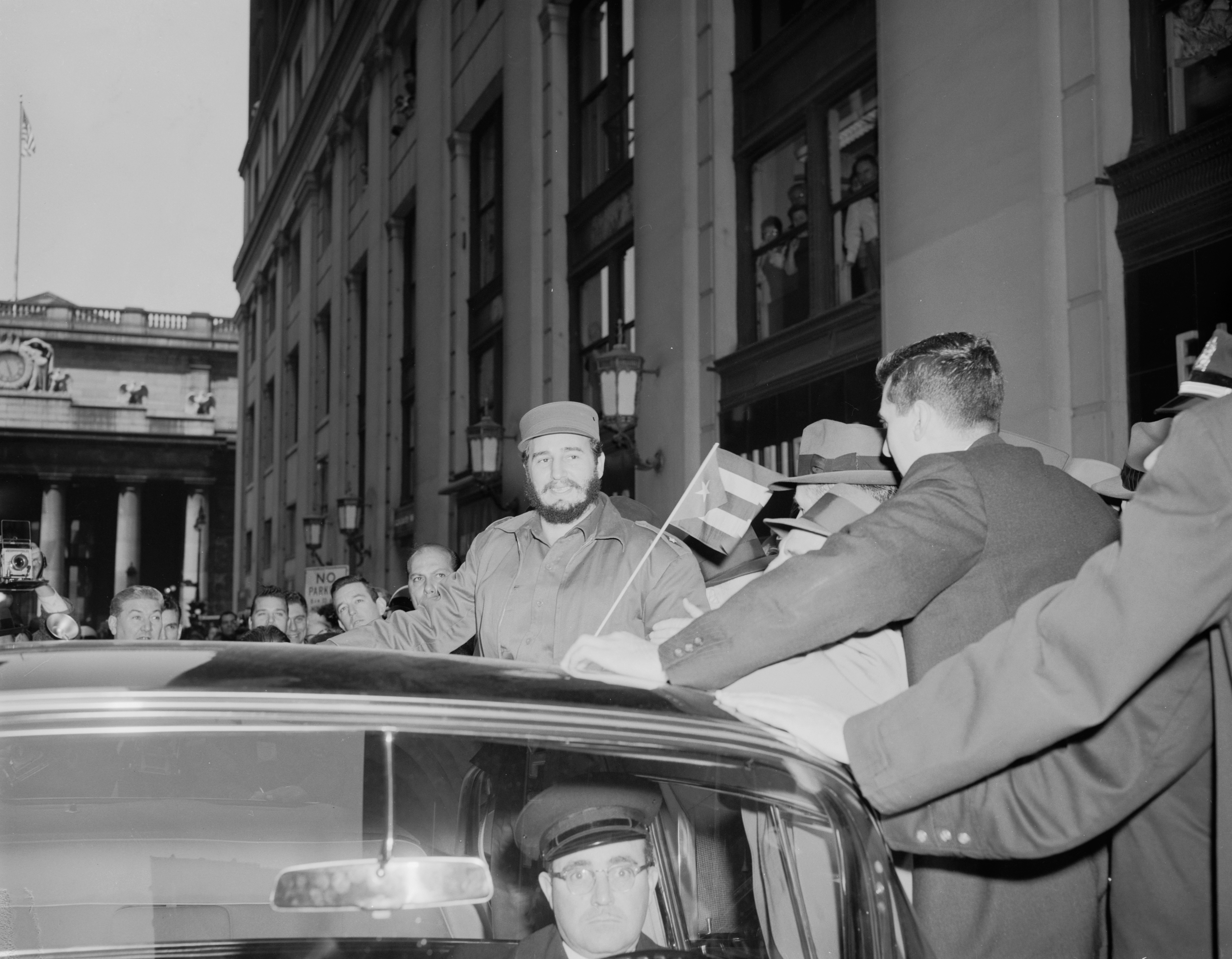April 21, 1959 - New York City, NY - Fidel Castro, the leader of the Cuban revolutionaries, smiles at the crowds that welcomed him to the city.
