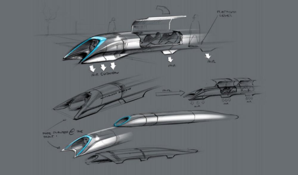 Hyperloop passenger transport capsule conceptual design sketch. Credit: Elon Musk