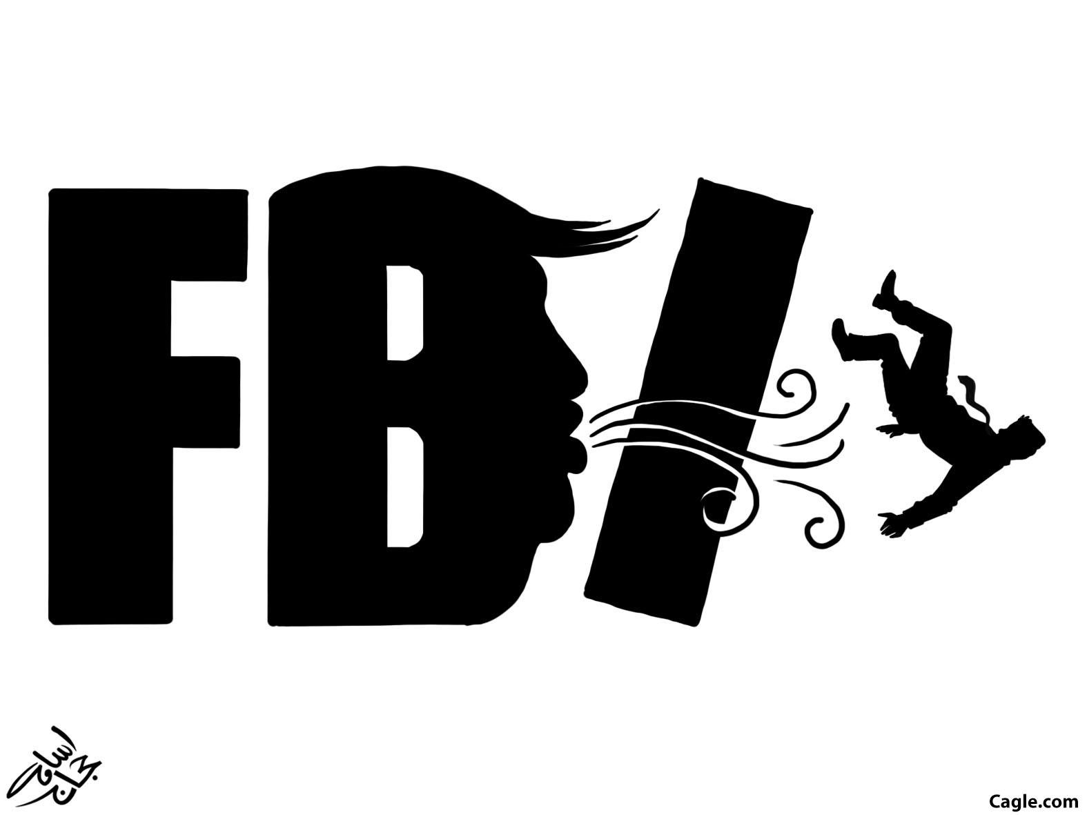 The letter FBI drawn with B the profile of Trump and it's blowing away the I, as in information