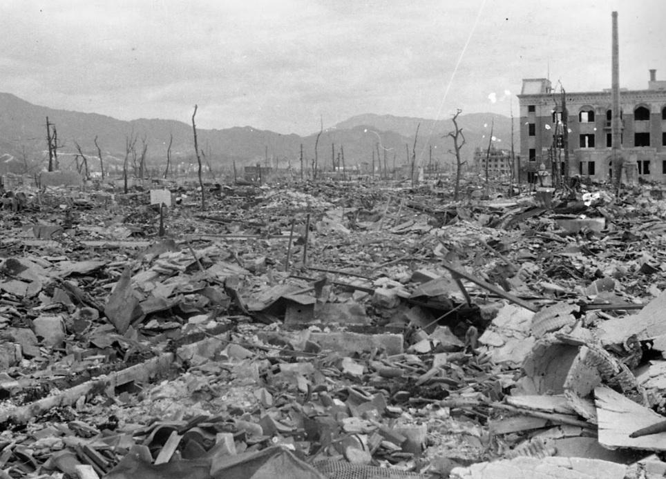 Destroyed houses and buildings are seen after the atomic bombing.