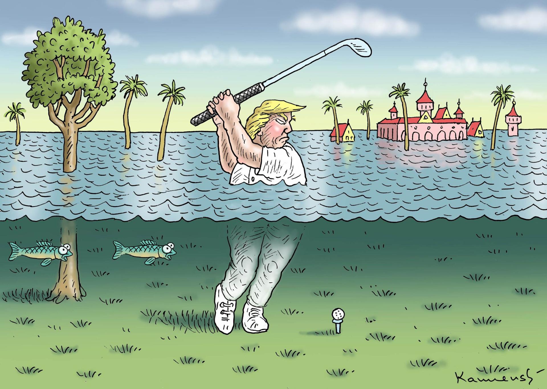 Trump playing golf underwater at Mar a Lago.