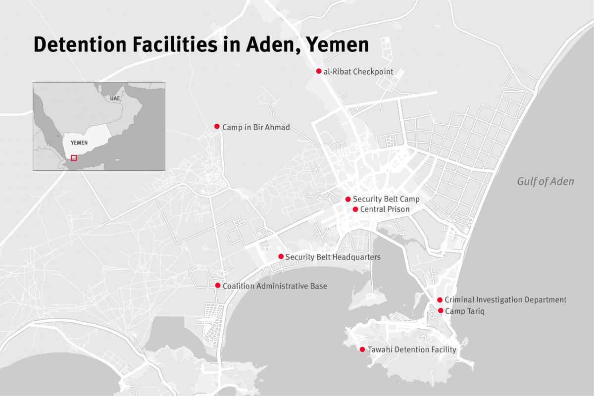 Map of secret detention facilities in Aden, southern Yemen
