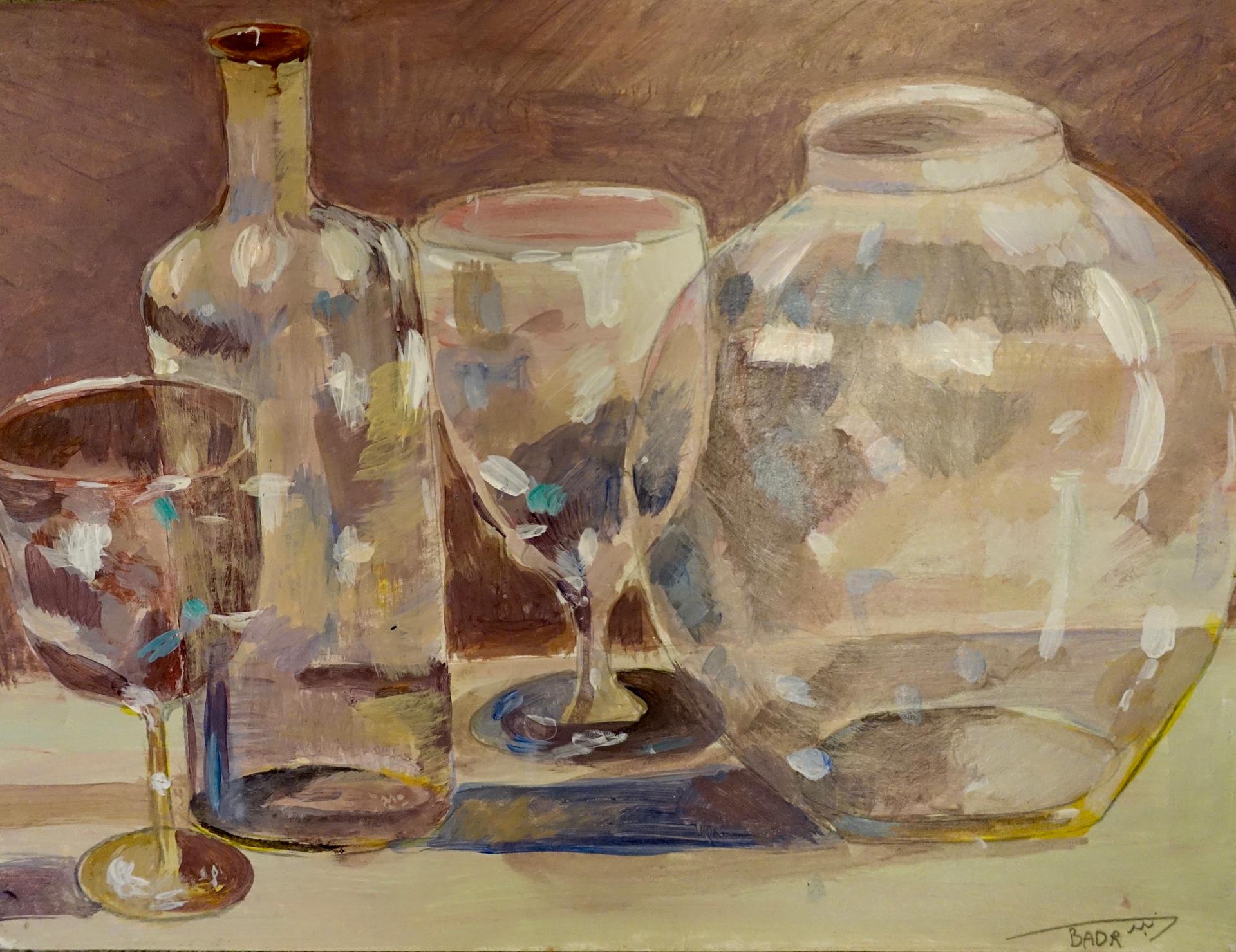 Untitled (Still Life of Glassware), work on paper by Ahmed Rabbani.