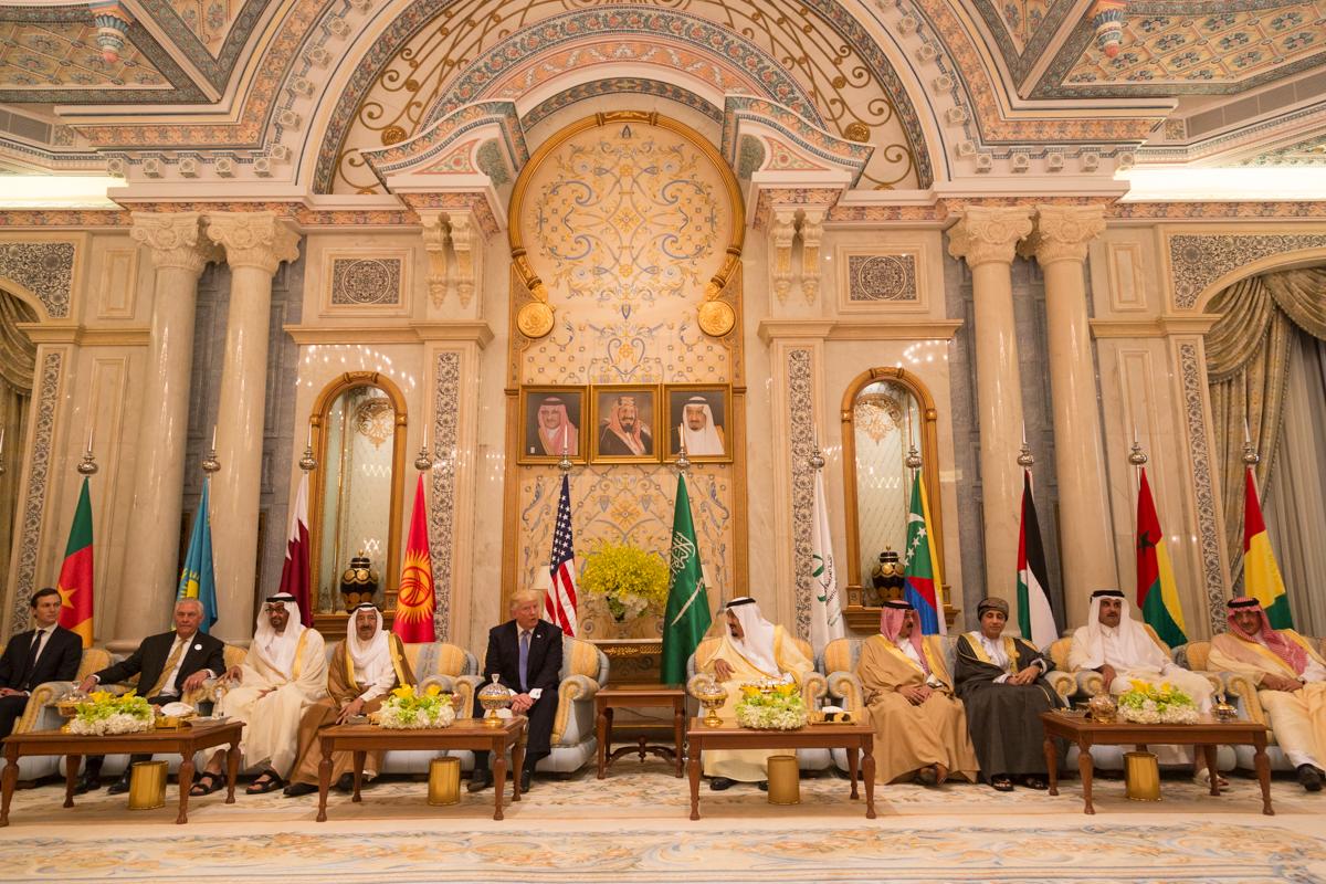 President Donald Trump and King Salman bin Abdulaziz Al Saud of Saudi Arabia attend the meeting of the Leaders of the Cooperation Council for the Arab States of the Gulf Countries, Sunday, May 21, 2017.