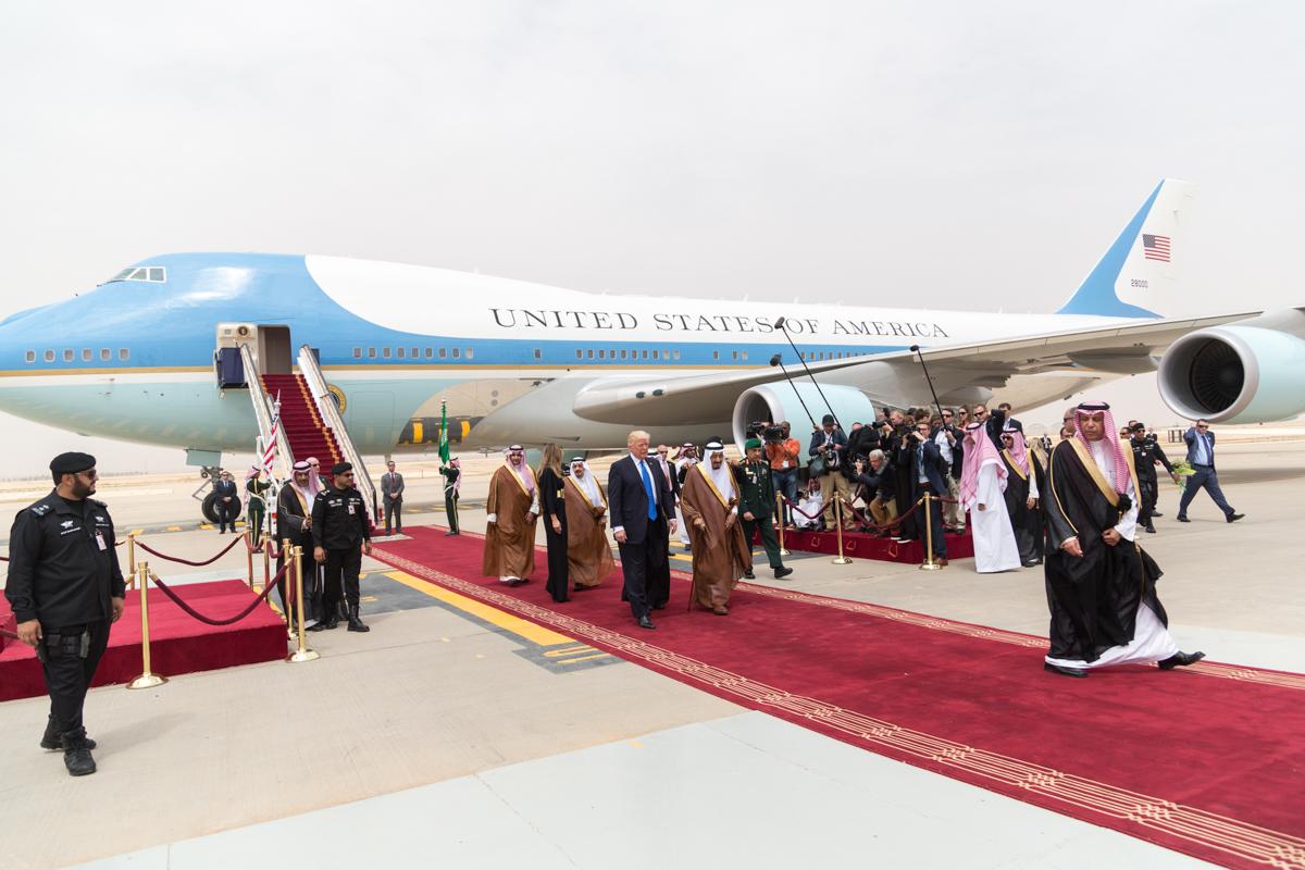 President Donald Trump and First Lady Melania Trump arrive in Saudi Arabia, Saturday, May 20.