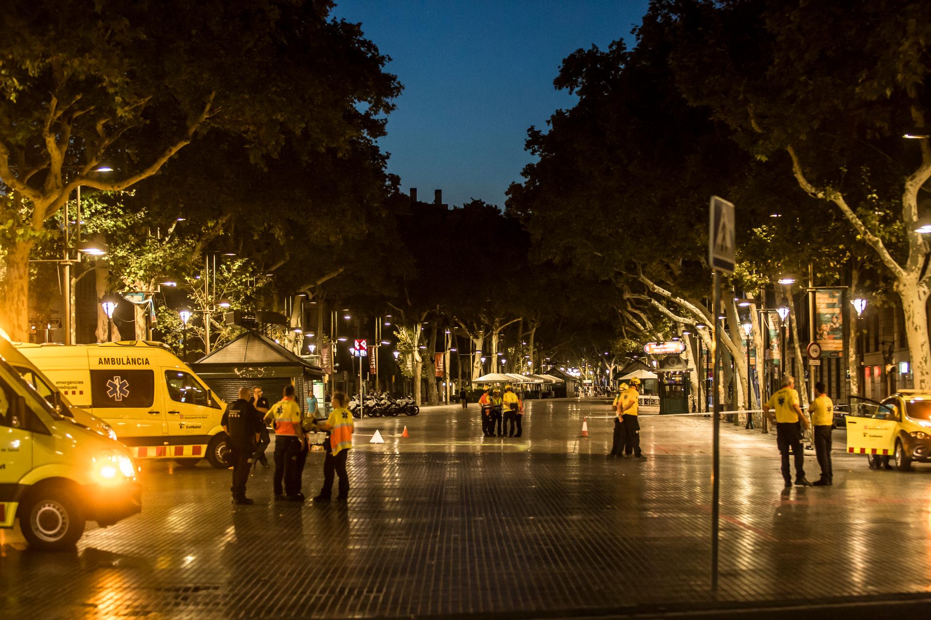 Las Ramblas of Barcelona, cordoned off the night after the attack.