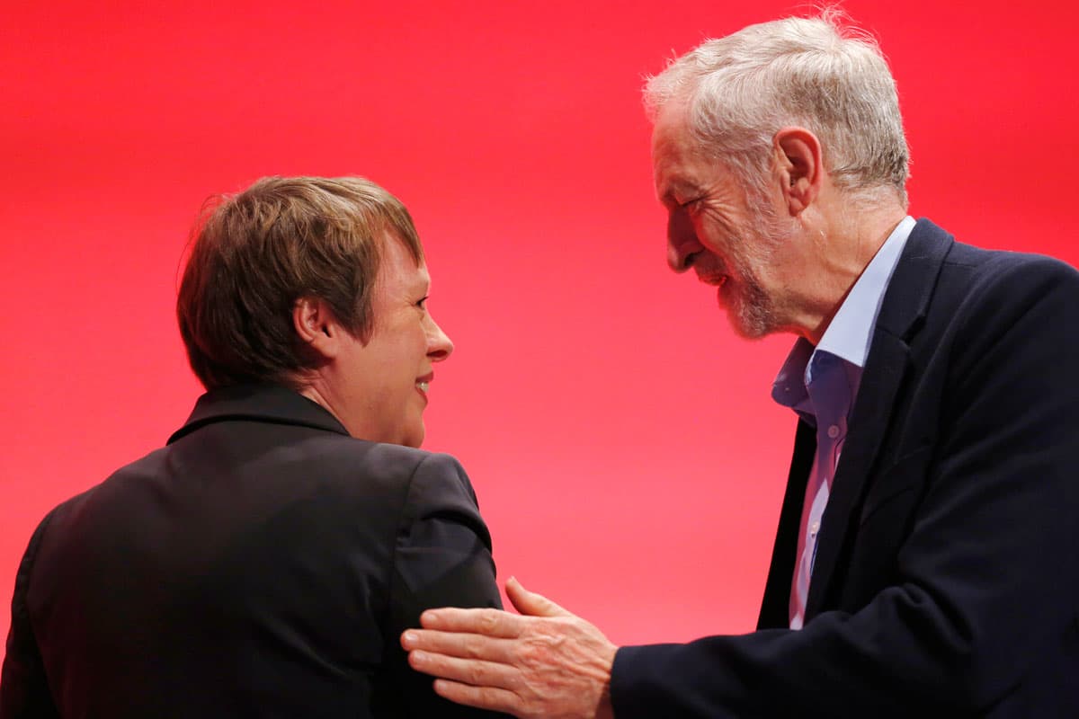 Labour party leader Jeremy Corbyn and now former shadow Defense Secretary Angela Eagle, September, 2015.