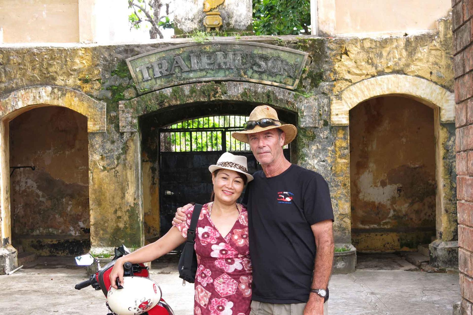 Bill Ervin and his wife, Anh, at the prison in Con Dao off the southern tip if Vietnam.